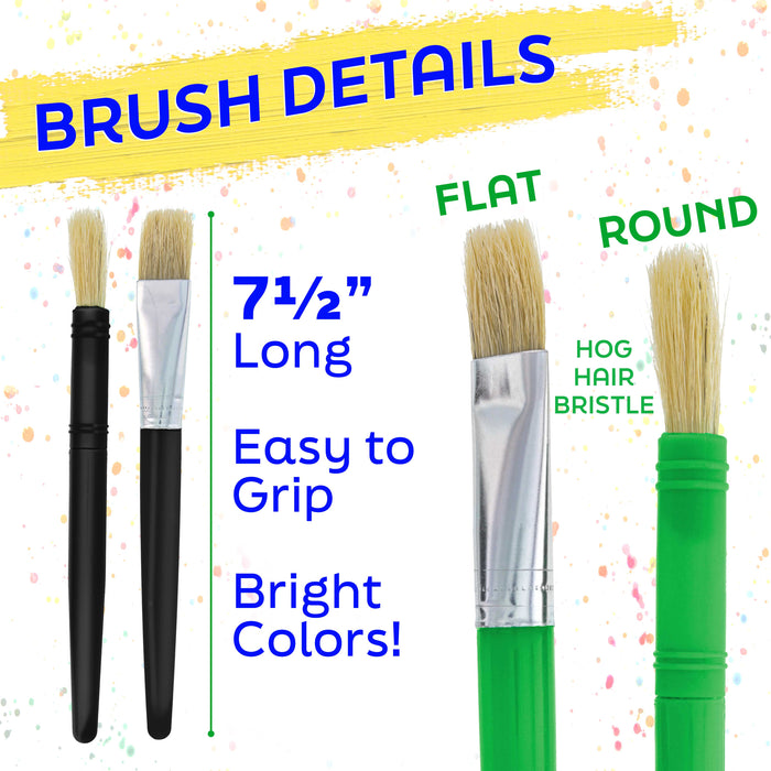 20-Piece Assorted Hog Bristle Brush Set - Large Thick Paint Brushes, Classroom Paint Brushes for Crafts, Tempera & Acrylic Painting, Ideal for Beginners & Students