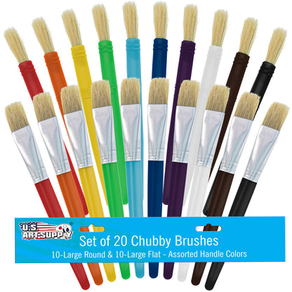 20-Piece Assorted Hog Bristle Brush Set - Large Thick Paint Brushes, Classroom Paint Brushes for Crafts, Tempera & Acrylic Painting, Ideal for Beginners & Students