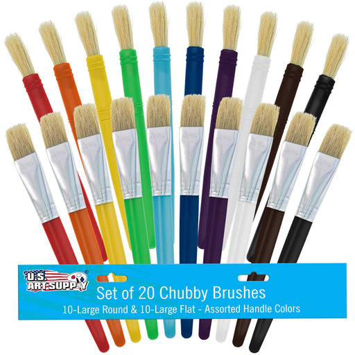 20-Piece Assorted Hog Bristle Brush Set - Large Thick Paint Brushes, Classroom Paint Brushes for Crafts, Tempera & Acrylic Painting, Ideal for Beginners & Students