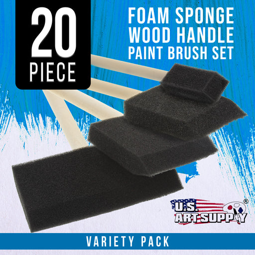 Variety Pack Foam Sponge Wood Handle Paint Brush Set, Value Pack of 20 Brushes - Lightweight, Durable & Great for Acrylics Stains Varnishes Crafts Art