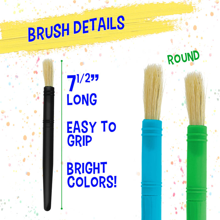 U.S. Art Supply 10-Piece Large Round Children's Chubby Hog Bristle Tempera Paint Brush Set - Fun Kid's Party, School, Student, Class Craft Painting