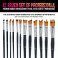 12 Piece Special Effects Artist Paint Brush Set - Taklon Synthetic FX Brushes, Ribbon, Muti-Liner, Angular - Watercolor, Acrylic, Oil