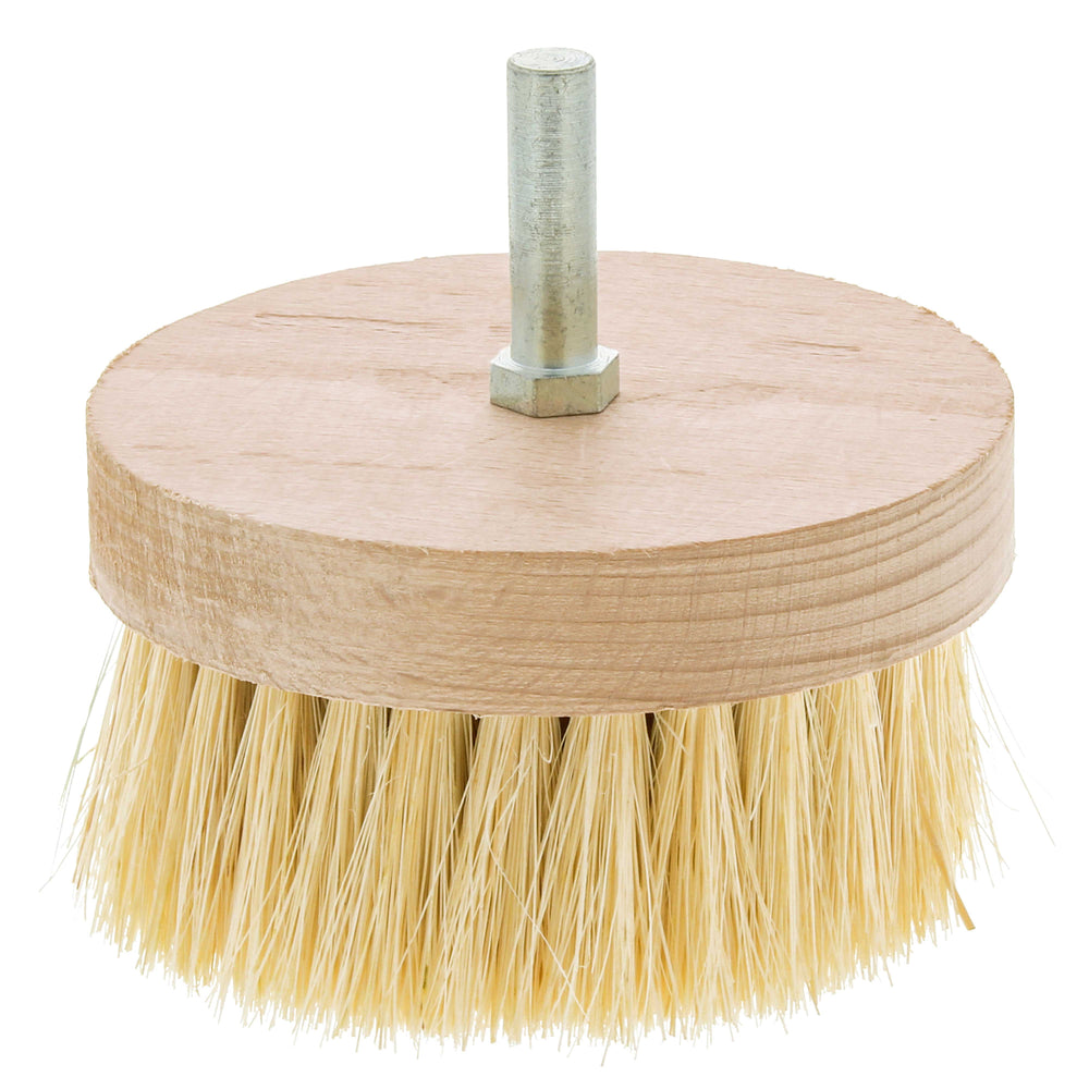 4" Wide Chalk and Wax Buffing Brush with 3/8" Drill Arbor - Unique Beechwood Base Design Prevents Water Damage, All Natural 1-3/8" Bristles