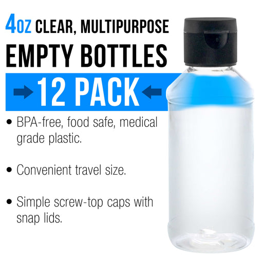 4 ounce Squeeze PET Plastic Bottles with Flip Cap - BPA-free, food safe, medical grade plastic, acrylic pouring paint (Pack of 12)