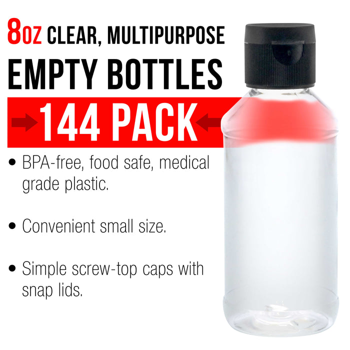 8 ounce Squeeze PET Plastic Bottles with Flip Cap - BPA-free, food safe, medical grade plastic, acrylic pouring paint (Pack of 144)
