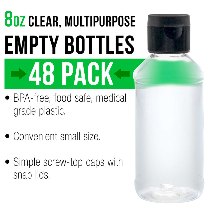 8 ounce Squeeze PET Plastic Bottles with Flip Cap - BPA-free, food safe, medical grade plastic, acrylic pouring paint (Pack of 48)