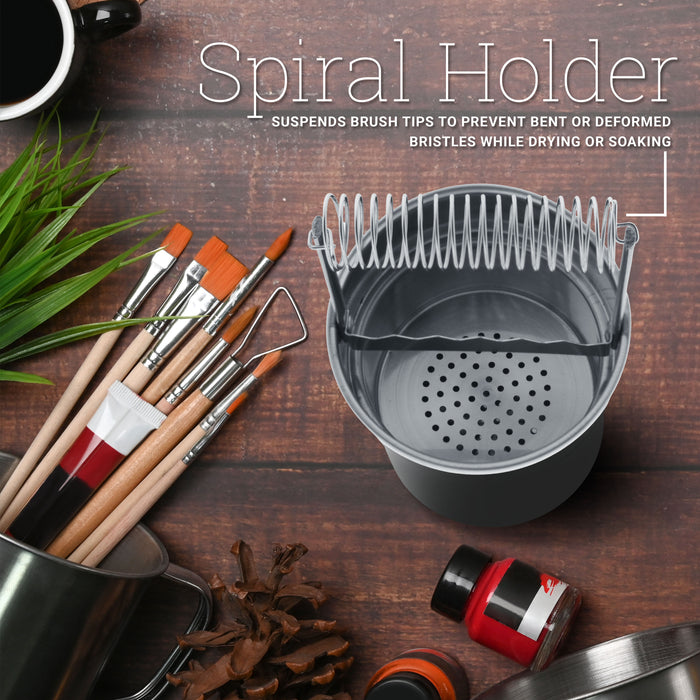 Stainless Steel Paint Brush Washer with Wash Tank, Spiral Holder, and Sediment Grate - Oil Paint Brush Cleaner for Artists
