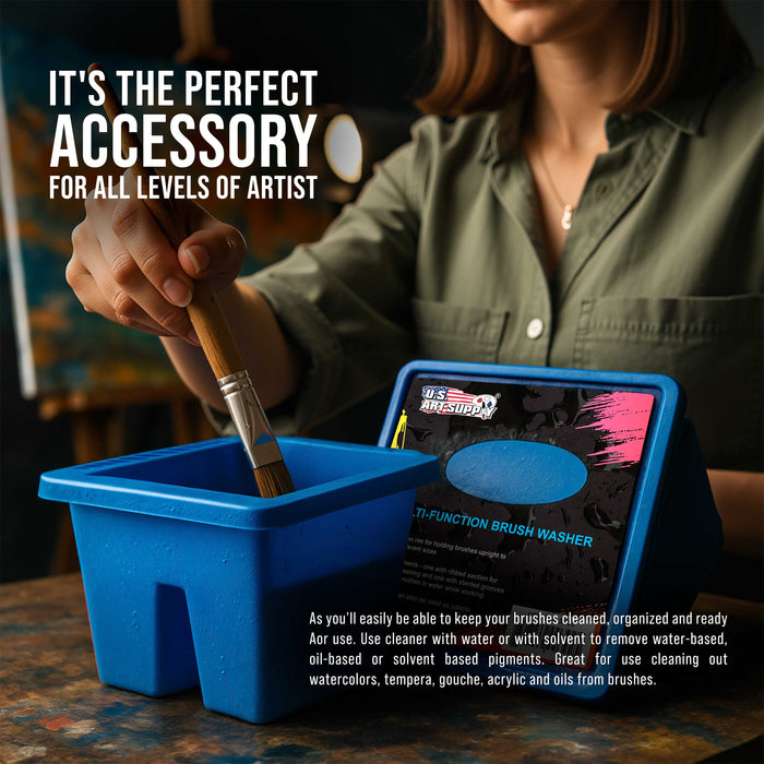 12-Hole Plastic Paint Brush Cleaner Washer & Paint Brush Holder with Palette Lid for Acrylic, Watercolor, Oil