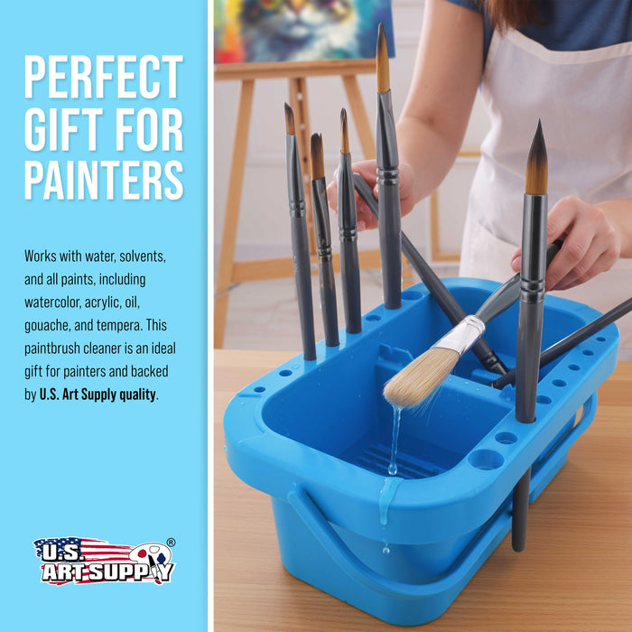 16-Hole Plastic Paint Brush Cleaner Washer & Paint Brush Holder with Palette Lid for Acrylic, Watercolor & Oil Paints