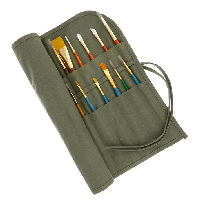 U.S. Art Supply Deluxe Canvas Art Paint Brush Holder & Storage Organizer Roll-Up Case - 24 Slots - Protect Artist Acrylic Oil Watercolor Paintbrushes