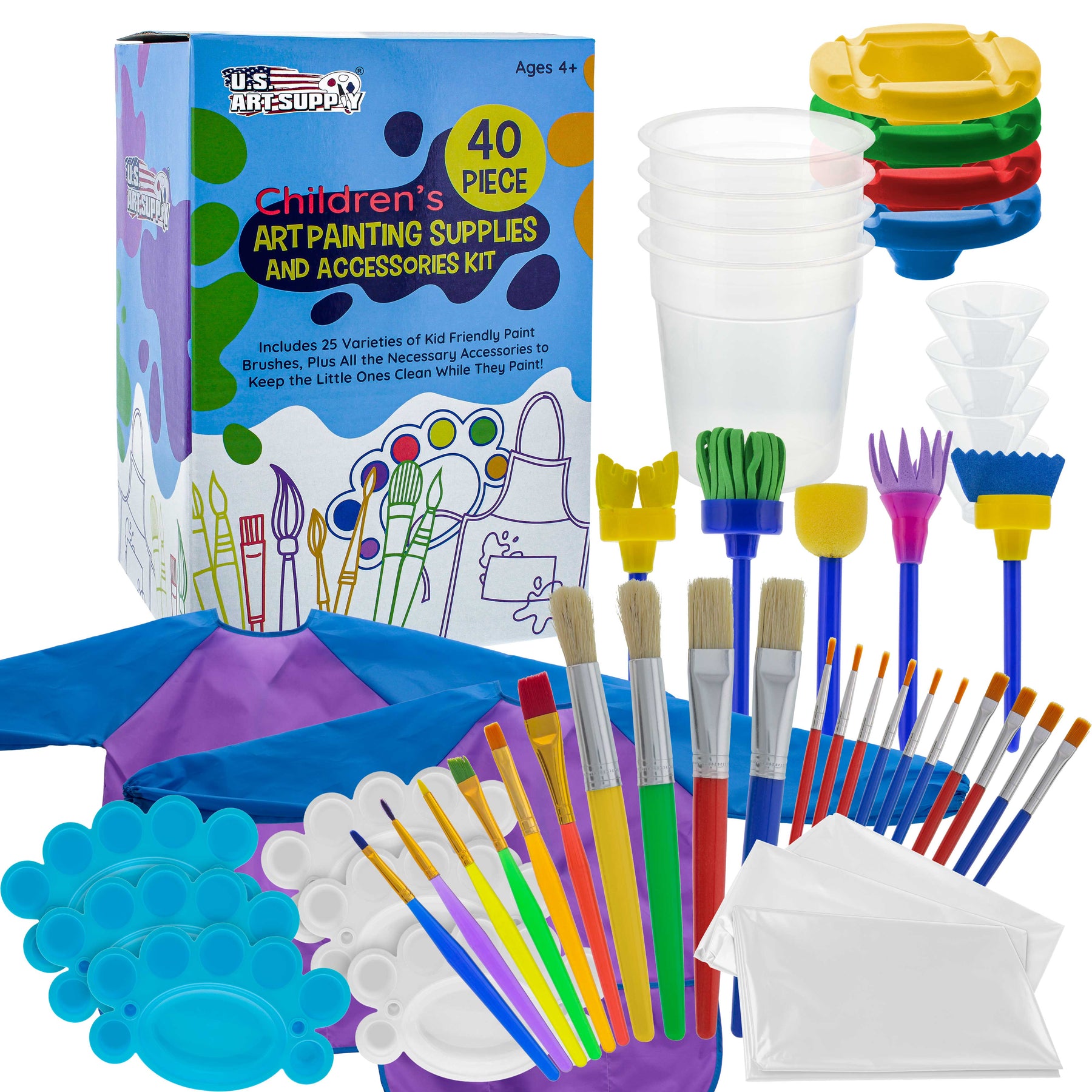 40-Piece Children's Art Painting Supplies and Accessories Kit, Brushes —  U.S. Art Supply