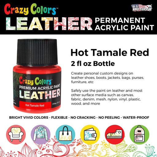 Hot Tamale Red Premium Acrylic Leather and Shoe Paint, 2 oz Bottle - Flexible, Crack, Scratch, Peel Resistant - Artist Create Custom Sneakers, Jackets, Bags, Purses, Furniture Artwork
