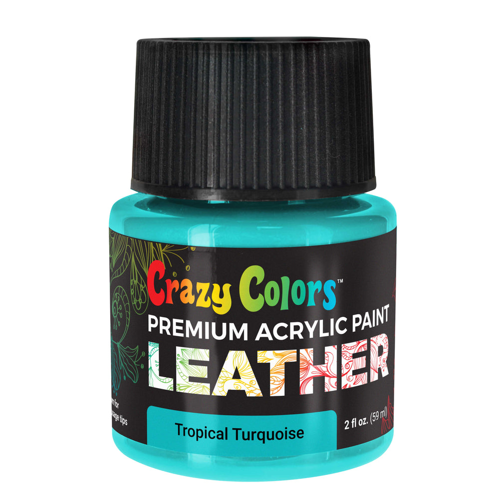 Tropical Turquoise Premium Acrylic Leather and Shoe Paint, 2 oz Bottle - Flexible, Crack, Scratch, Peel Resistant - Artist Create Custom Sneakers, Jackets, Bags, Purses, Furniture