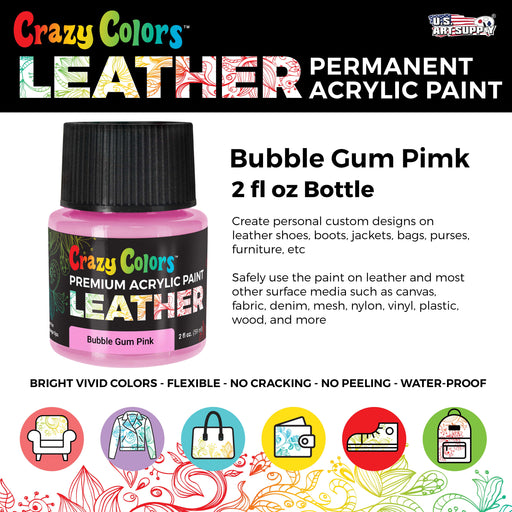 Bubble Gum Pink Premium Acrylic Leather and Shoe Paint, 2 oz Bottle - Flexible, Crack, Scratch, Peel Resistant - Artist Create Custom Sneakers, Jackets, Bags, Purses, Furniture