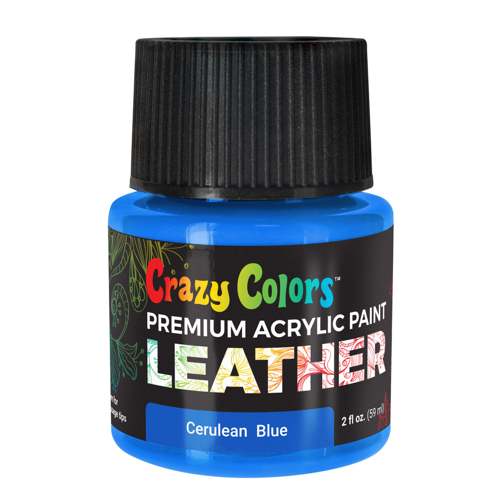 Cerulean Blue Premium Acrylic Leather and Shoe Paint, 2 oz Bottle - Flexible, Crack, Scratch, Peel Resistant - Artist Create Custom Sneakers, Jackets, Bags, Purses, Furniture Artwork