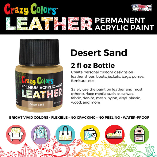 Desert Sand Premium Acrylic Leather and Shoe Paint, 2 oz Bottle - Flexible, Crack, Scratch, Peel Resistant - Artist Create Custom Sneakers, Jackets, Bags, Purses, Furniture Artwork
