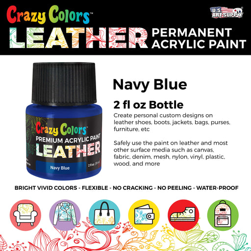 Navy Blue Premium Acrylic Leather and Shoe Paint, 2 oz Bottle - Flexible, Crack, Scratch, Peel Resistant - Artist Create Custom Sneakers, Jackets, Bags, Purses, Furniture Artwork