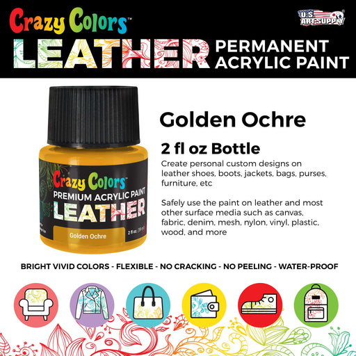 Golden Ochre Premium Acrylic Leather and Shoe Paint, 2 oz Bottle - Flexible, Crack, Scratch, Peel Resistant - Artist Create Custom Sneakers, Jackets, Bags, Purses, Furniture Artwork