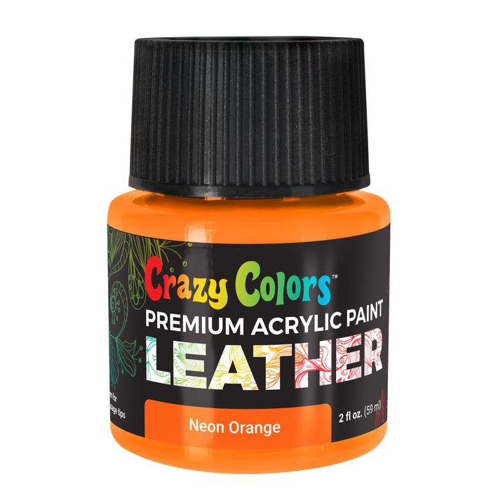 Neon Orange Premium Acrylic Leather and Shoe Paint, 2 oz Bottle - Flexible, Crack, Scratch, Peel Resistant - Artist Create Custom Sneakers, Jackets, Bags, Purses, Furniture Artwork