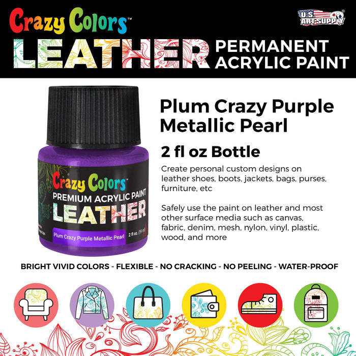 Plum Crazy Purple Metallic Pearl Premium Acrylic Leather and Shoe Paint, 2 oz Bottle - Flexible, Crack, Scratch, Peel Resistant - Artist Create Custom Sneakers, Jackets, Bags, Purses