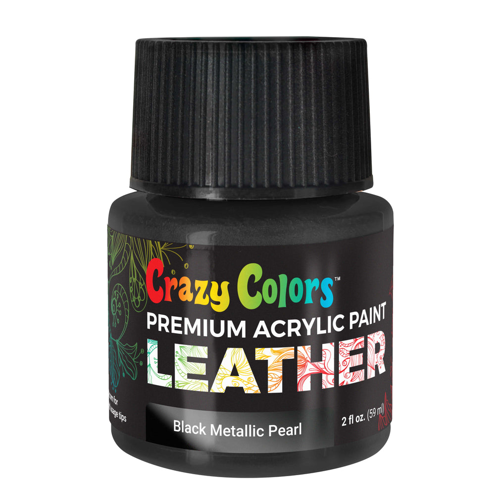 Black Metallic Pearl Premium Acrylic Leather and Shoe Paint, 2 oz Bottle - Flexible, Crack, Scratch, Peel Resistant - Artist Create Custom Sneakers, Jackets, Bags, Purses