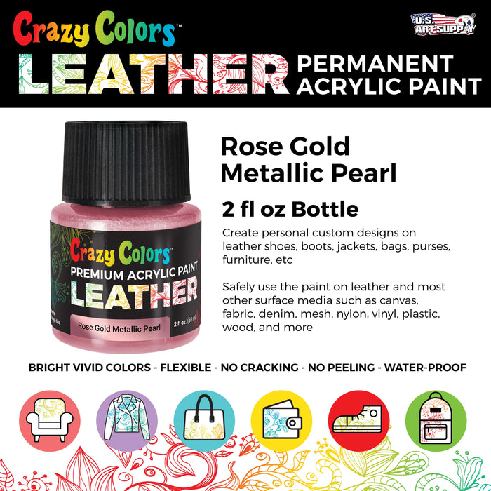 Rose Gold Metallic Pearl Premium Acrylic Leather and Shoe Paint, 2 oz Bottle - Flexible, Crack, Scratch, Peel Resistant - Artist Create Custom Sneakers, Jackets, Bags, Purses