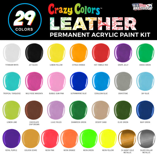 Premium Acrylic Shoe & Leather Paint Kit 29-Color with 4 Brushes (1 oz Bottles) - Acrylic Leather Paint for Shoes, Sneakers, Jackets, Bags, Purses, Furniture