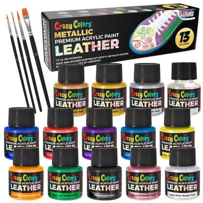 Premium Acrylic Shoe & Leather Paint Kit 13 Metallic Pearl Colors with 4 Brushes (1 oz Bottles) - Acrylic Leather Paint for Shoes, Sneakers, Jackets, Bags, Purses, Furniture