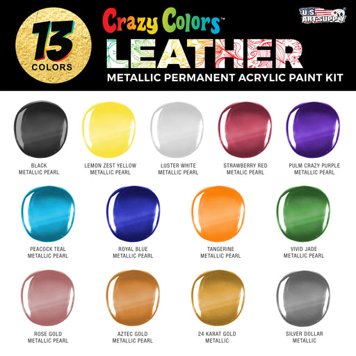 Premium Acrylic Leather and Shoe Paint Kit, 13 Metallic Pearl Colors, Deglazer, 4-Piece Brush Set - 1 oz Bottles, Flexible, Scratch Resistant - Glittering Sneakers