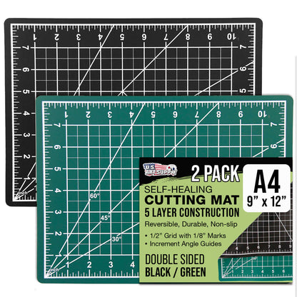 9" x 12" Self-Healing Cutting Mat 5-Ply (2 Pack) - Double-Sided Green/Black Craft Mat, Non-Slip Cutting Mats for Crafts, Sewing, Quilting, Scrapbooking