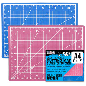 9" x 12" Self-Healing Cutting Mat 5-Ply (2 Pack) - Double-Sided Pink/Blue Craft Mat, Non-Slip Cutting Mats for Crafts, Sewing, Quilting, Scrapbooking
