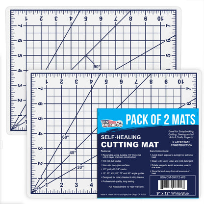 9" x 12" Self-Healing Cutting Mat 5-Ply (2 Pack) - Double-Sided White/Blue Craft Mat, Non-Slip Cutting Mats for Crafts, Sewing, Quilting, Scrapbooking