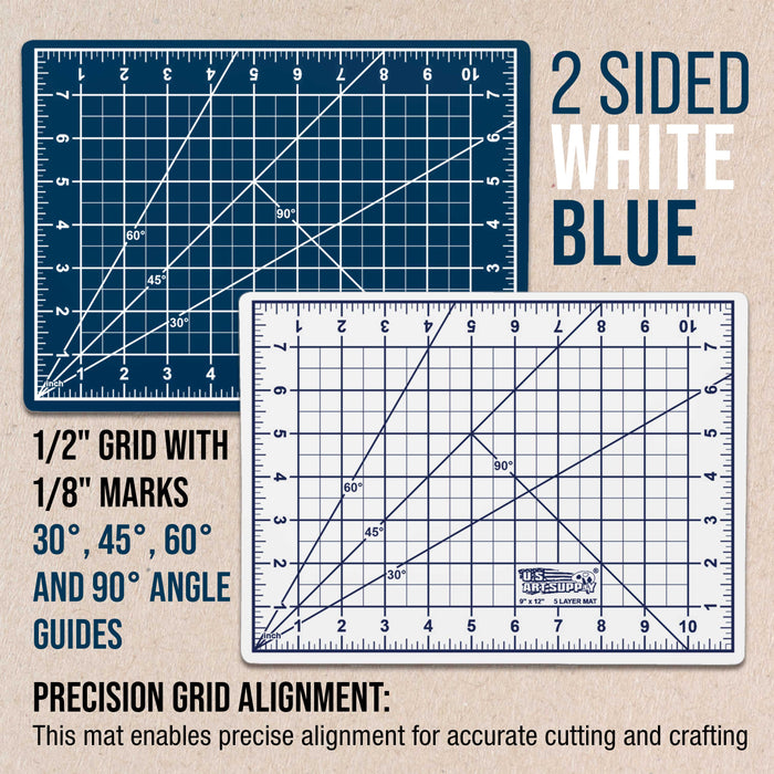 9" x 12" Self-Healing Cutting Mat 5-Ply - Double-Sided White/Blue Craft Mat, Non-Slip Cutting Mats for Crafts, Sewing, Quilting, Scrapbooking