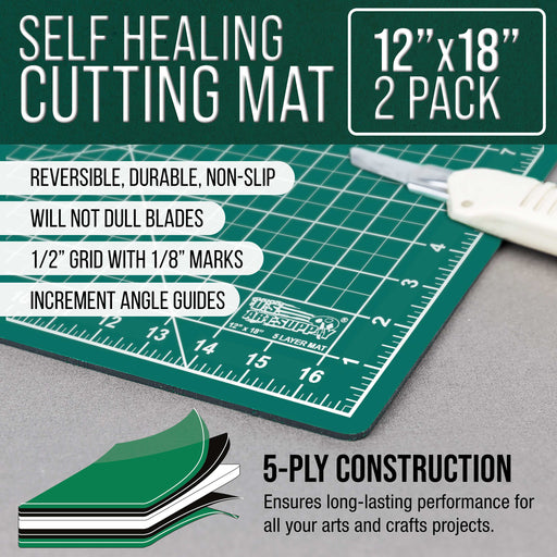 12" x 18" Green/Black Professional Self Healing 5-Ply Double Sided Durable Non-Slip Cutting Mat - Pack of 2