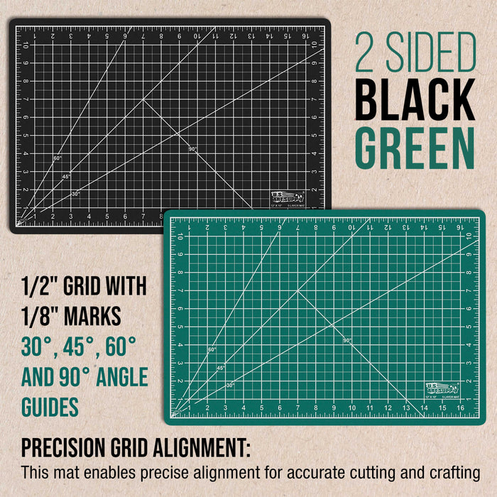 12" x 18" Green/Black Professional Self Healing 5-Ply Double Sided Durable Non-Slip Cutting Mat - Pack of 2