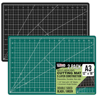 12" x 18" Self-Healing Cutting Mat 5-Ply (2 Pack) - Double-Sided Green/Black Craft Mat, Non-Slip Cutting Mats for Crafts, Sewing, Quilting, Scrapbooking