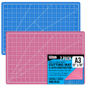 12" x 18" Self-Healing Cutting Mat 5-Ply (2 Pack) - Double-Sided Pink/Blue Craft Mat, Non-Slip Cutting Mats for Crafts, Sewing, Quilting, Scrapbooking
