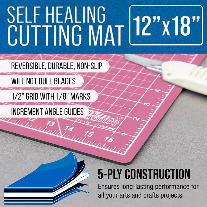 9" x 12" Self-Healing Cutting Mat 5-Ply - Double-Sided Pink/Blue Craft Mat, Non-Slip Cutting Mats for Crafts, Sewing, Quilting, Scrapbooking