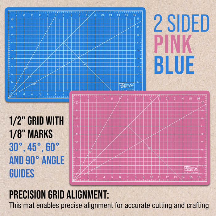 12" x 18" Self-Healing Cutting Mat 5-Ply - Double-Sided Pink/Blue Craft Mat, Non-Slip Cutting Mats for Crafts, Sewing, Quilting, Scrapbooking