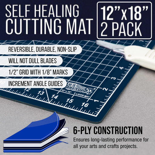 12" x 18" White/Blue Professional Self Healing 5-6 Layer Double Sided Durable Non-Slip Cutting Mat - Pack of 2