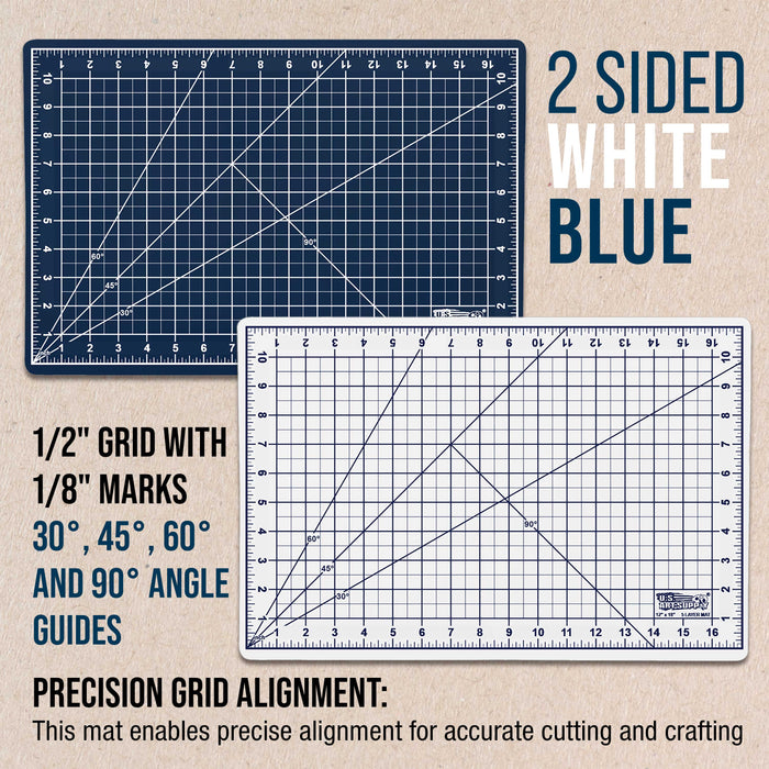 12" x 18" White/Blue Professional Self Healing 5-6 Layer Double Sided Durable Non-Slip Cutting Mat - Pack of 2