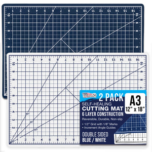 12" x 18" Self-Healing Cutting Mat 5-Ply (2 Pack) - Double-Sided White/Blue Craft Mat, Non-Slip Cutting Mats for Crafts, Sewing, Quilting, Scrapbooking