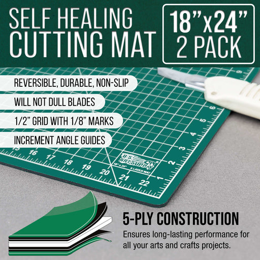 18" x 24" Green/Black Professional Self Healing 5-Ply Double Sided Durable Non-Slip Cutting Mat - Pack of 2