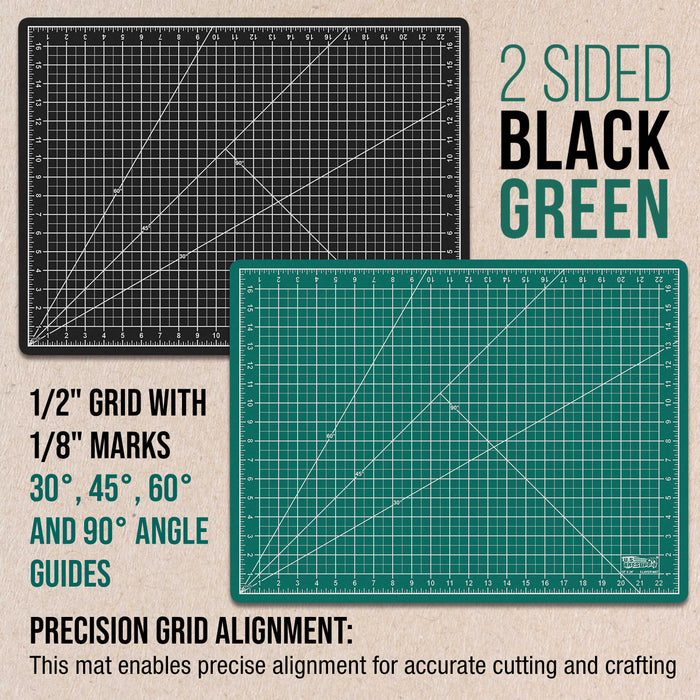 18" x 24" Green/Black Professional Self Healing 5-Ply Double Sided Durable Non-Slip Cutting Mat - Pack of 2