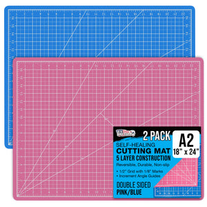18" x 24" Self-Healing Cutting Mat 5-Ply (2 Pack) - Double-Sided Pink/Blue Craft Mat, Non-Slip Cutting Mats for Crafts, Sewing, Quilting, Scrapbooking