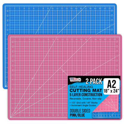 18" x 24" Self-Healing Cutting Mat 5-Ply (2 Pack) - Double-Sided Pink/Blue Craft Mat, Non-Slip Cutting Mats for Crafts, Sewing, Quilting, Scrapbooking