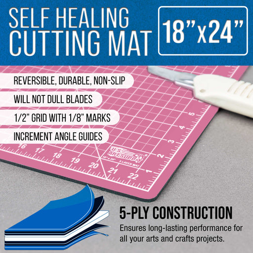 18" x 24" Self-Healing Cutting Mat 5-Ply - Double-Sided Pink/Blue Craft Mat, Non-Slip Cutting Mats for Crafts, Sewing, Quilting, Scrapbooking