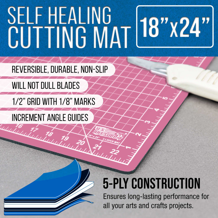 18" x 24" Self-Healing Cutting Mat 5-Ply - Double-Sided Pink/Blue Craft Mat, Non-Slip Cutting Mats for Crafts, Sewing, Quilting, Scrapbooking