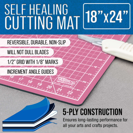 18" x 24" Pink/Blue Professional Self Healing 5-Ply Double Sided Durable Non-Slip Cutting Mat Great for Scrapbooking Quilting Sewing Arts & Crafts