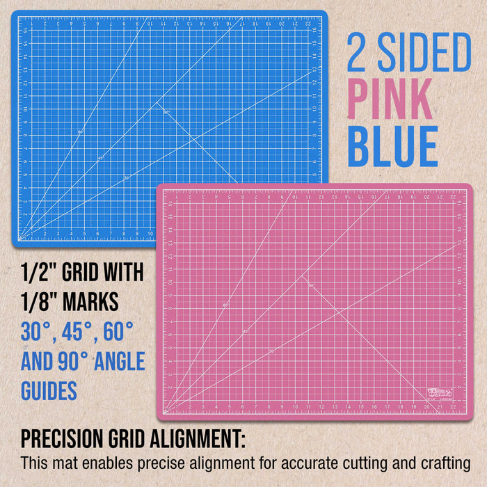 18" x 24" Pink/Blue Professional Self Healing 5-Ply Double Sided Durable Non-Slip Cutting Mat Great for Scrapbooking Quilting Sewing Arts & Crafts